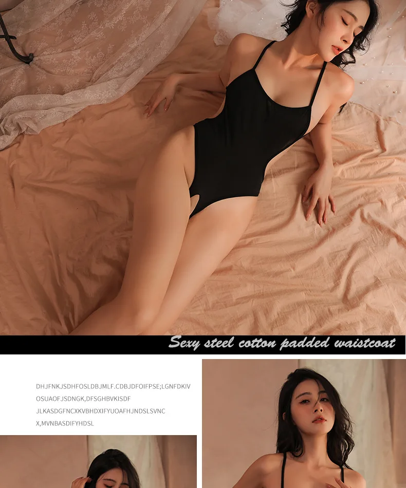 Erotic underwear, one-piece suit, lace-up swimsuit, dead reservoir water, sexy thin, transparent three-point open crotch