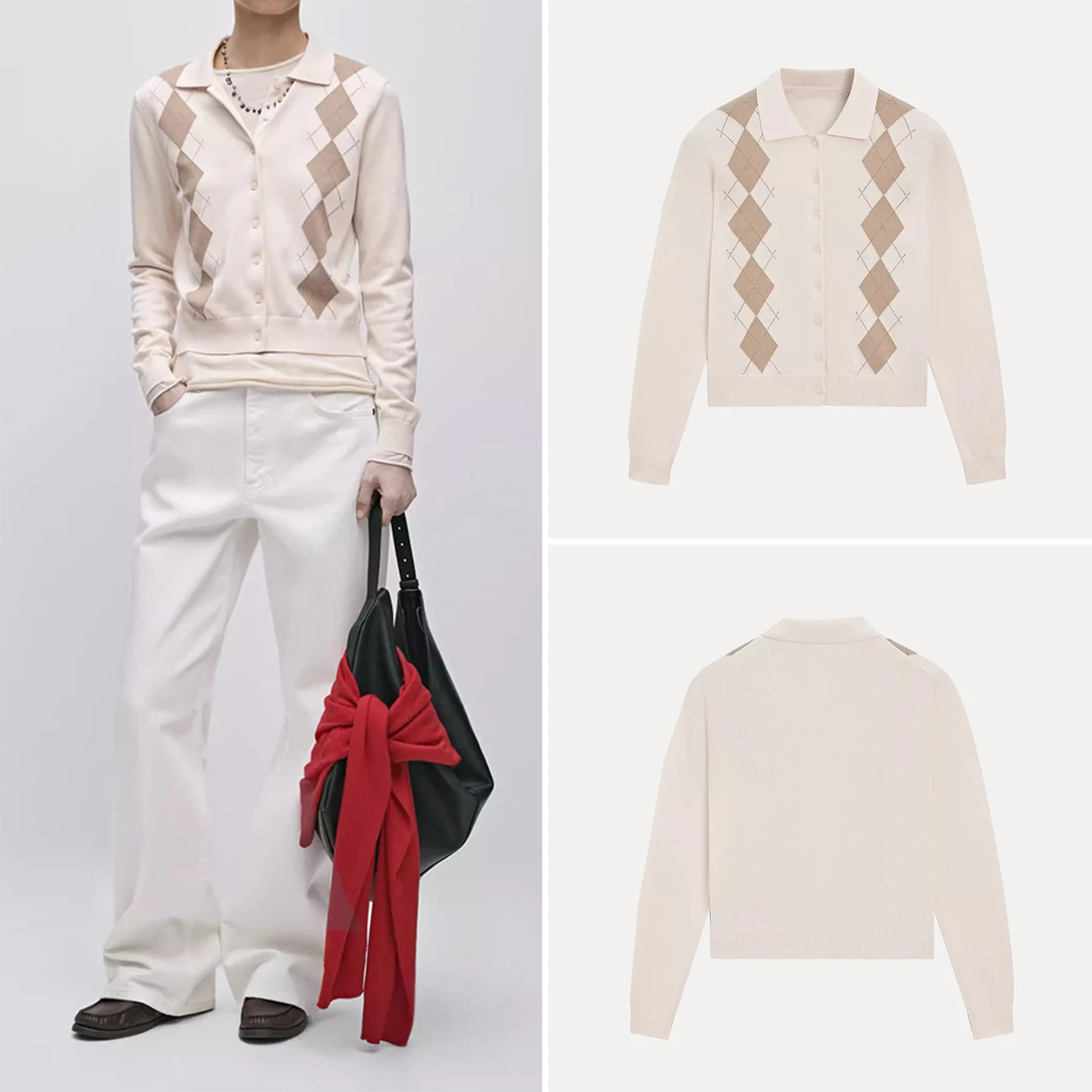 

Новый женский модный вязаный кардиган Z-бренда с ромбовидным узором и стразами, коллекция Зима 2025, премиум-класс