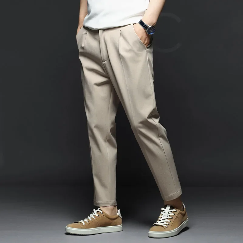 

2023 Spring Autumn Ankle-length Pants Men's Fashion Solid Color Business Casual Dress Pants Men Streetwear Suit Trousers