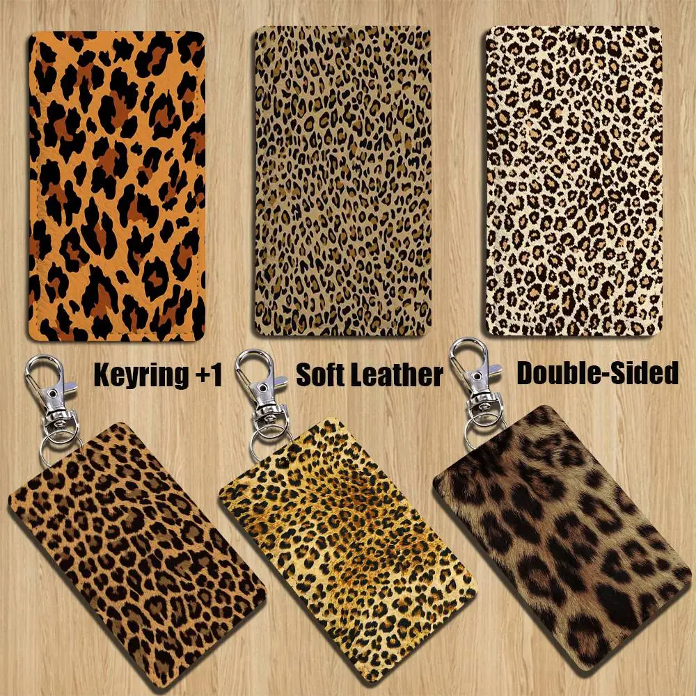 

Art leopard p-printS Rectangle ID Card Case Keychain Access Card Bag Key Tag Ring Leather Card Holder Key Ring Access