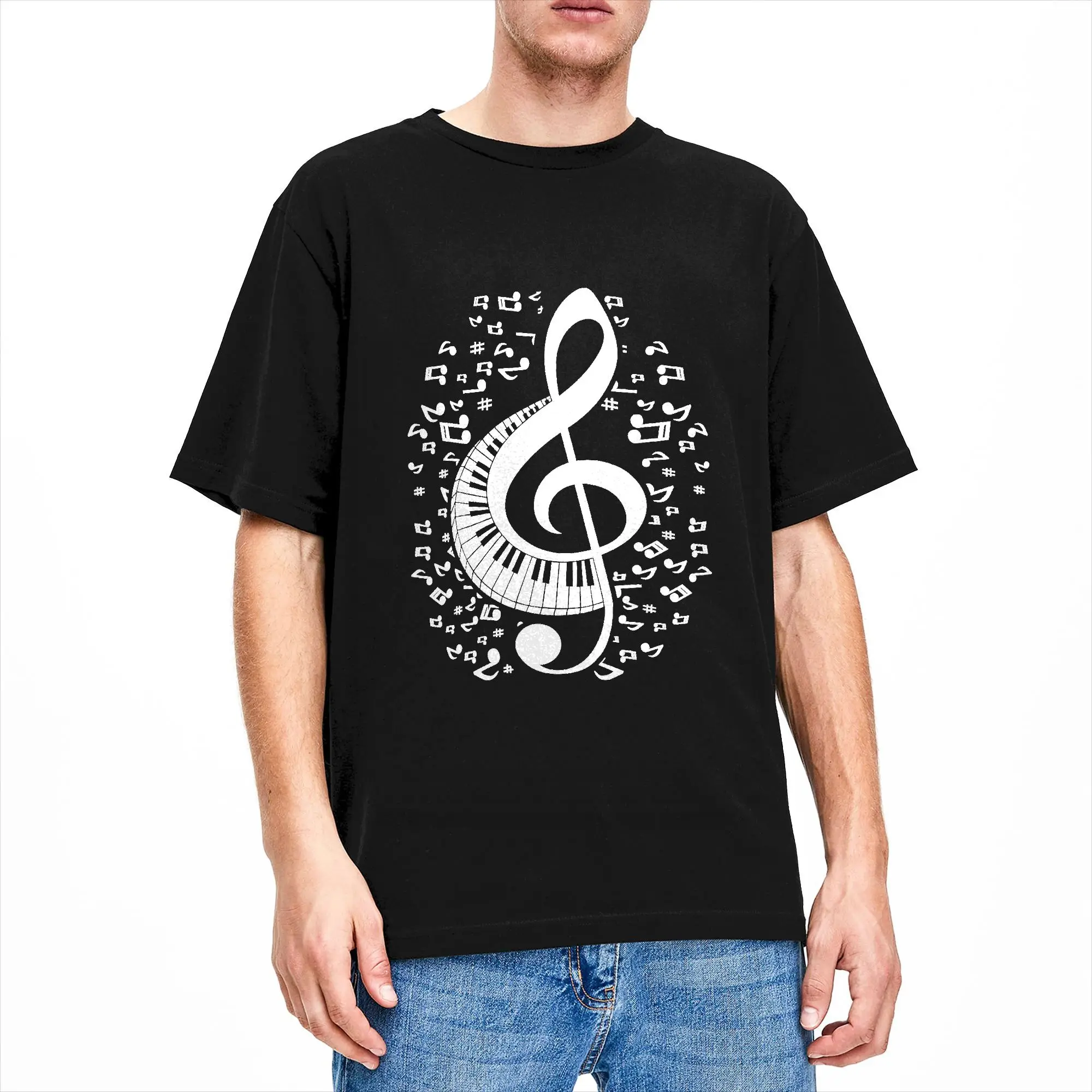 Treble Clef Keyboard T Shirt Music Notes Pianist Piano Fashion T-Shirts Short Sleeve Tops Summer Cotton Plus Size 5XL Tees