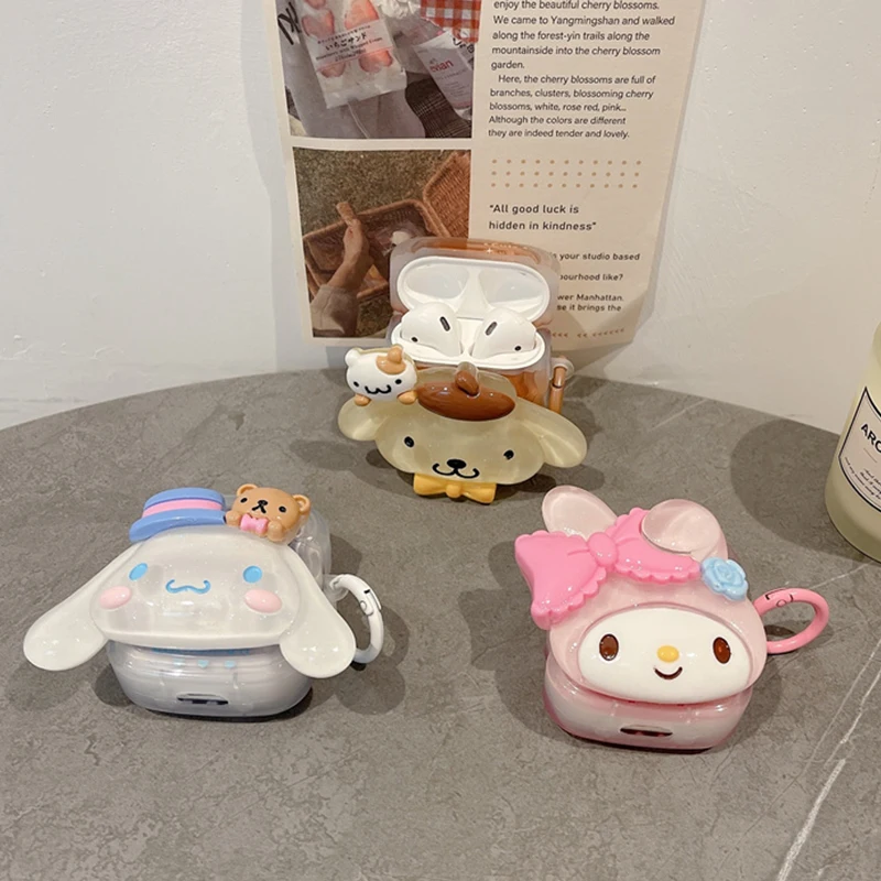 Sevimli Sanrio 3D benim melodi kulaklık kapak karikatür Cinnamoroll Purin Apple 1/2/3 nesil kablosuz Bluetooth kulaklık kapak yumuşak