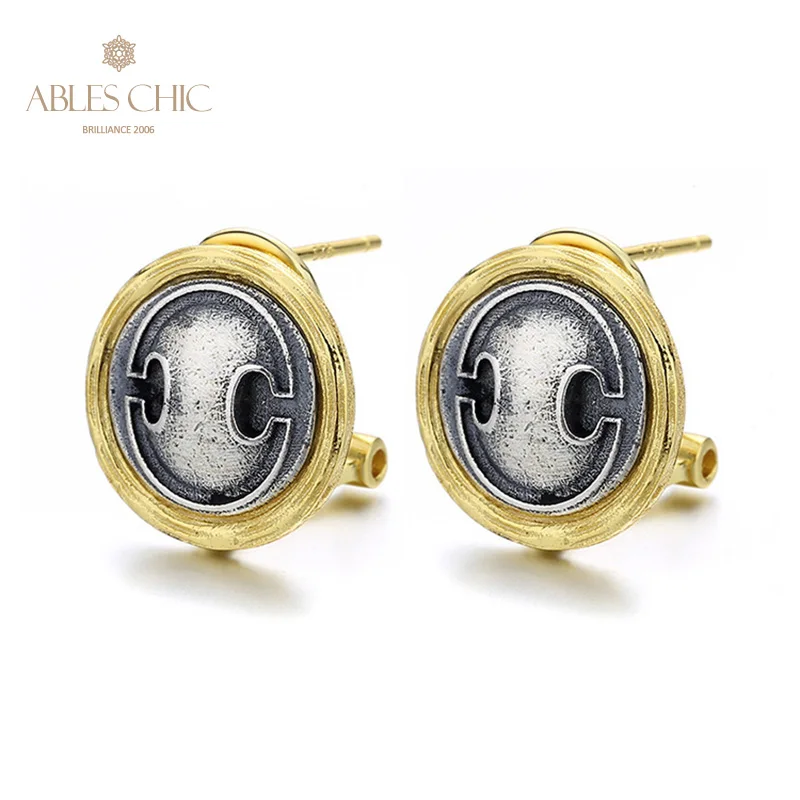 

Shield and Jar Greek Replica Silver Coins Studs 18K Gold Two Tone Solid 925 Silver Roman Coin Earrings E1076