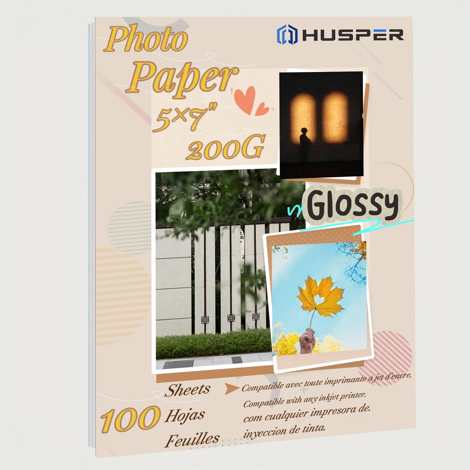 HUSPER 5×7 Inch 200G 100 Sheets Inkjet High Glossy Photo Graphie Paper