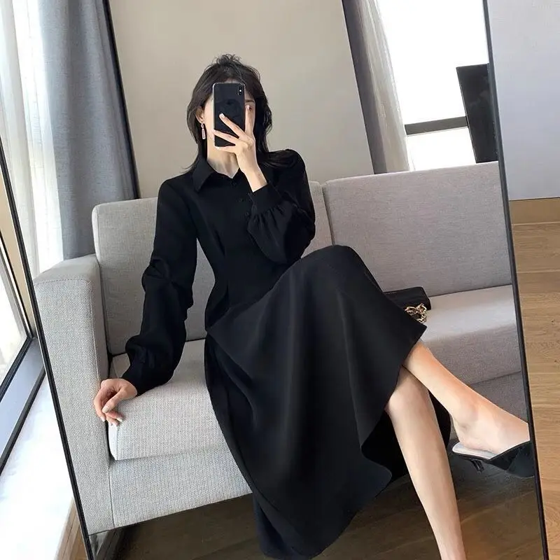 Hebe Style Black Base Layer Dress Spring 2025 Women's Inner Wear Long Skirt Elegant High Waist A-Line Midi Dress Korean Commu... 4