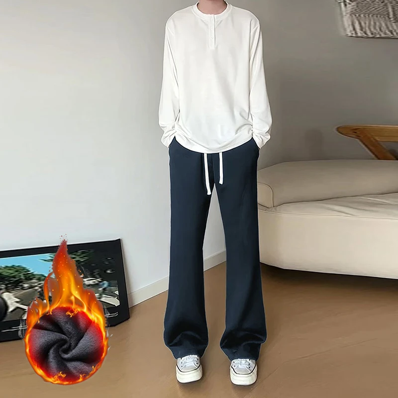 

High Quality Men Autumn Winter Snow Warm Plush Suit Pants Male Slim Fit Versatile Blazer Pants Casual Slightly Flared Sweatpants