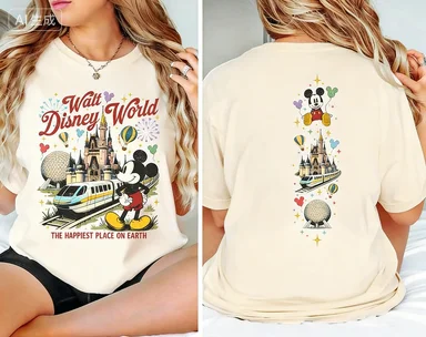 Nueva camiseta de algodón con estampado de doble cara de Disney World y Mickey, estilo retro, con temática del parque Disney, Mickey Mouse, para adultos y niños