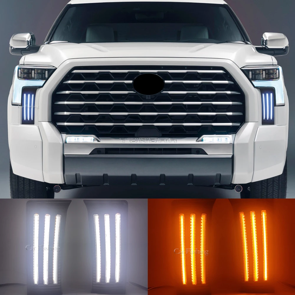 1 Set Car LED Daytime Running Light For Toyota Tundra 2022 2023 Dynamic Turn Signal Relay DRL Fog Lamp Decoration daylight