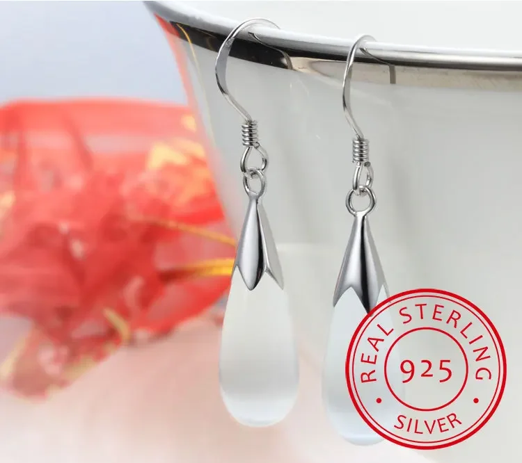 925 Sterling Silver Earring Moonlight Opal Water Droplets Zircon Drop Earrings For Women Wedding Party Jewelry Gift Pendientes
