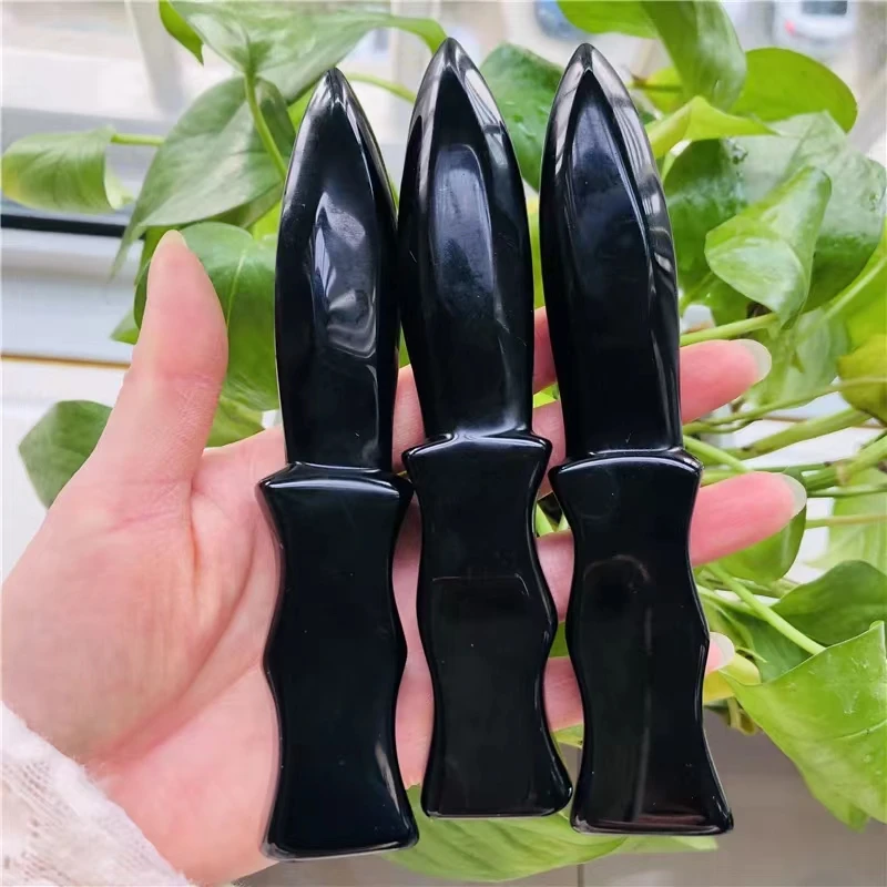 Natural Quartz Crystal Dagger Hand Carved Crystal color Obsidian Knife Crafts Healing Crystal Stone Home Decoration Gifts