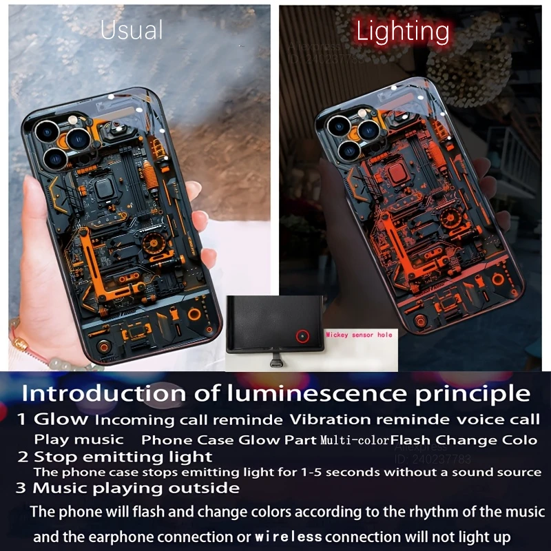 Orange Circuit Luminous Phone Case For ZTE Nubia Red Magic 10S 10 Pro Plus 9S 9 8s 8 7s 7 6 Pro Protective Cover LED Fundas Capa - Image 2