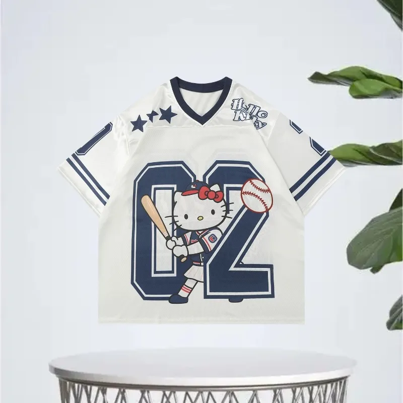 

MOTO-2025Hello Kitty бейсбольный элемент с 3D-принтом и v-образным вырезом, короткими рукавами, футболка для взрослых, размер