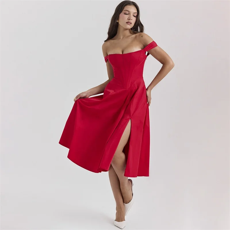 Robe de Rhflorale ligne A pour femmes, robes sexy, sangle corset, fibre latérale, fendue, formelle, décontractée, jupe longue, robe de soirée, 03