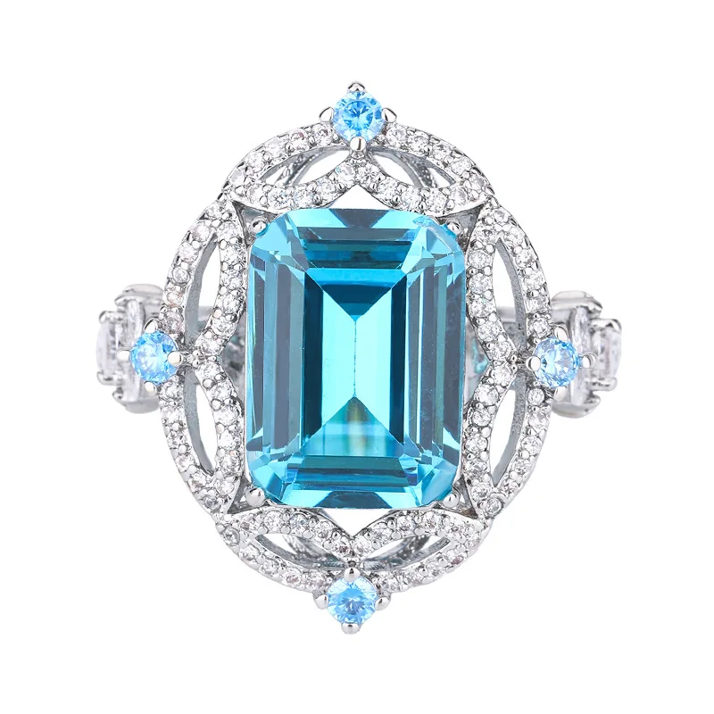 Jewelry Gold Plated Aquamarine Pink Diamond Fresh Set Pendant Ring 10*14