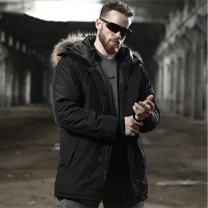 

Winter N3B Puffer Jacket Hooded Fur Collar Cotton Thick Coat Men Long Canada Outerwear Tactical Bomber Army Korean Parka