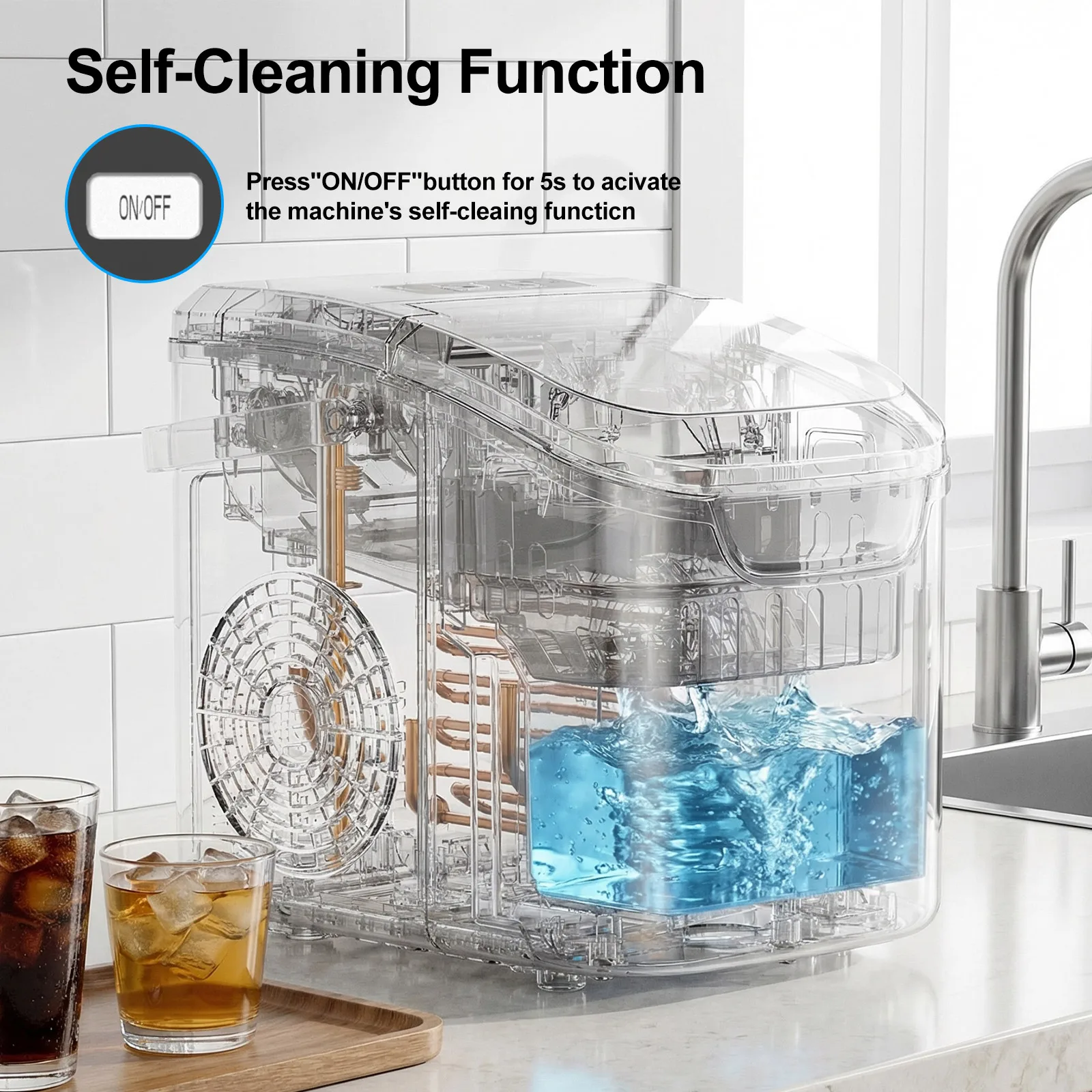 LOEFME Elektrische Eiswürfelmaschine, Professionelle Eiswürfelmaschine, Tragbare Automatische Elektrische Kugelförmige Eiswürfelmaschine, für Zuhause und Bar