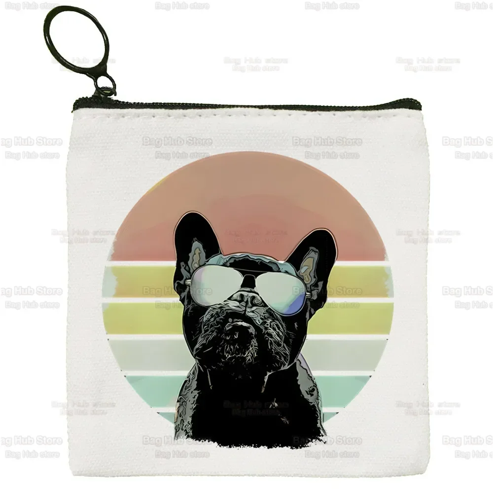 French Bulldog Coin Purse Vintage Mini Wallet Change Pouch Kawaii Dog Lover Graphic Keys Card Bag Storage Card Bag Zipper