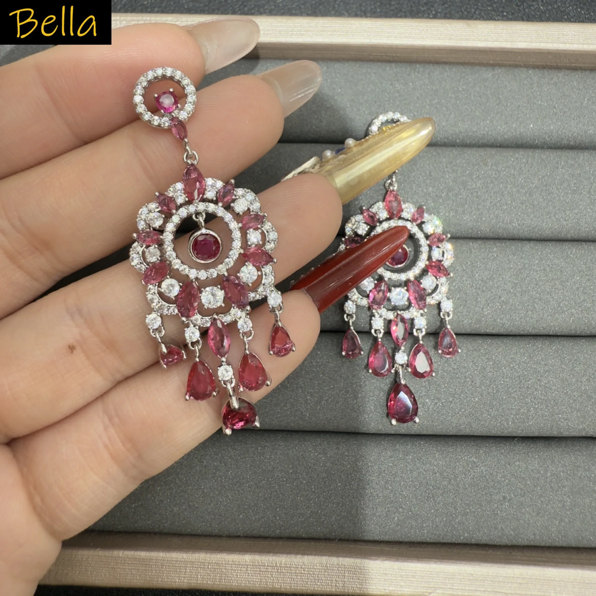 women earrings blue white fushia pink Champagne round flower teardrop dangling earrings for women sweet jewelry party gala event