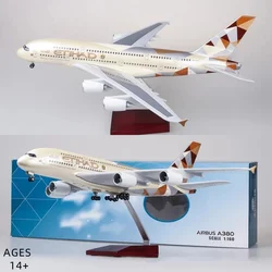 1/160 Scale 45.5cm Airplane Model A380 ETIHAD Airline Aircraft with Light & wheels Die-Cast Plastic Resin Model collection