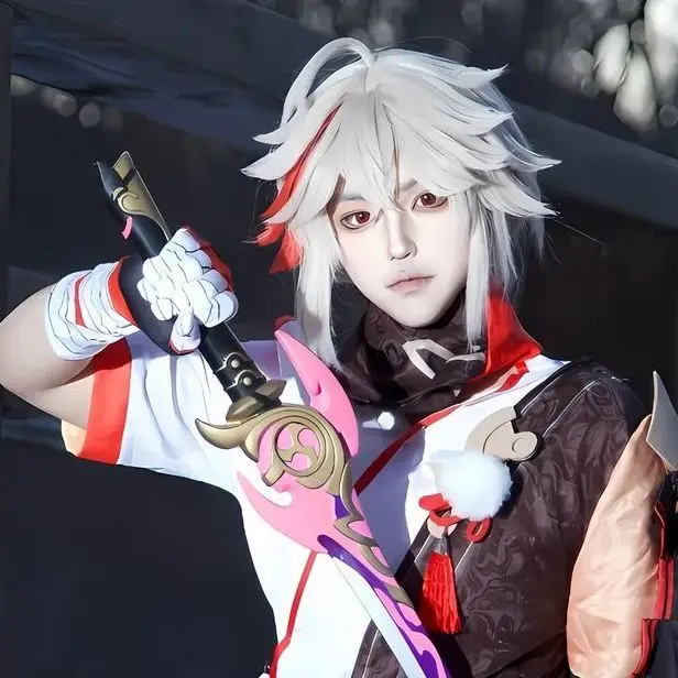 

Genshin Impact Kaedehara Kazuha Men's Cosplay Wig Streaked Hair Simulation Scalp Single Ponytail Ahoge Wig Short