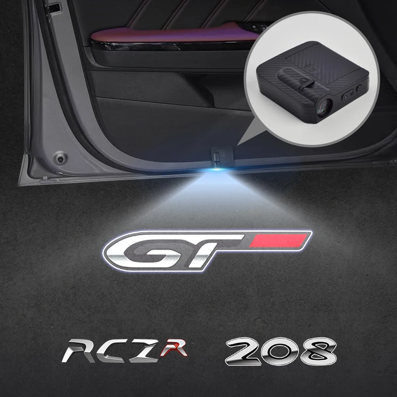 Luz de puerta de coche con emblema para Peugeot 208 GT RCZ, lámpara de bienvenida, proyector láser inalámbrico, decoración automática, LED HD