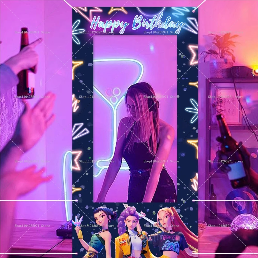 Toile de fond photo en polyester pour groupe de filles Devil Hunter, décoration de fête d'anniversaire, décoration photo sur le thème du kpop