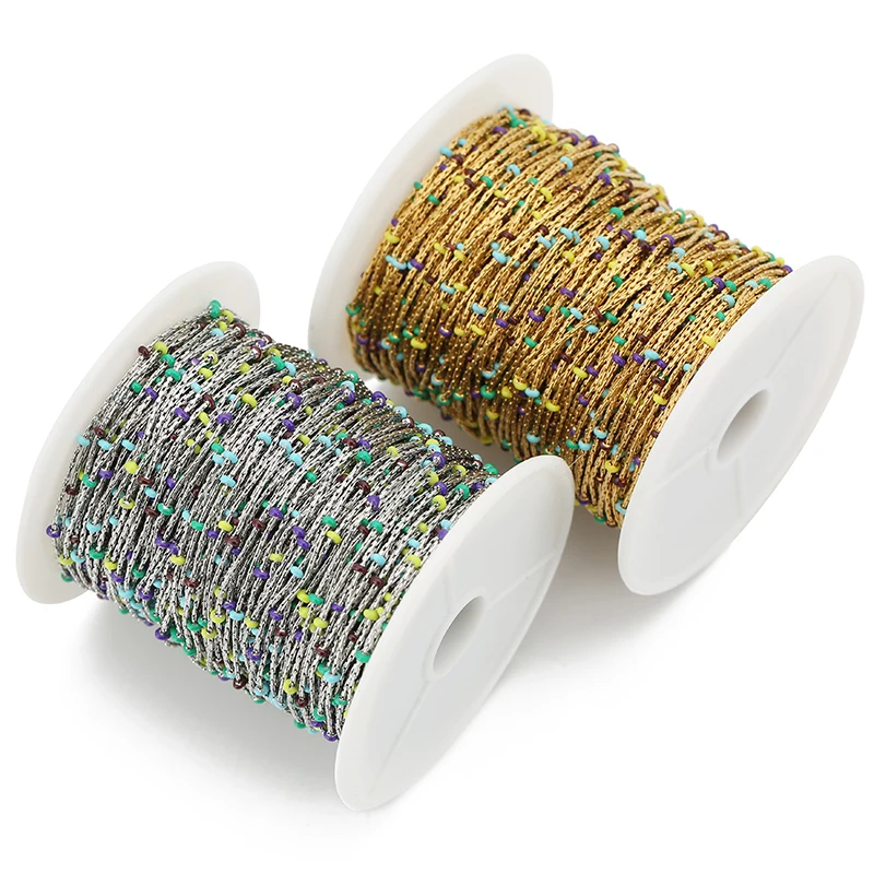 2 Meters 1mm Stainless Steel Colorful Enamel Clip Beads Thin Chain for DIY Bracelets Earrings Necklace Jewelry Making Supplies