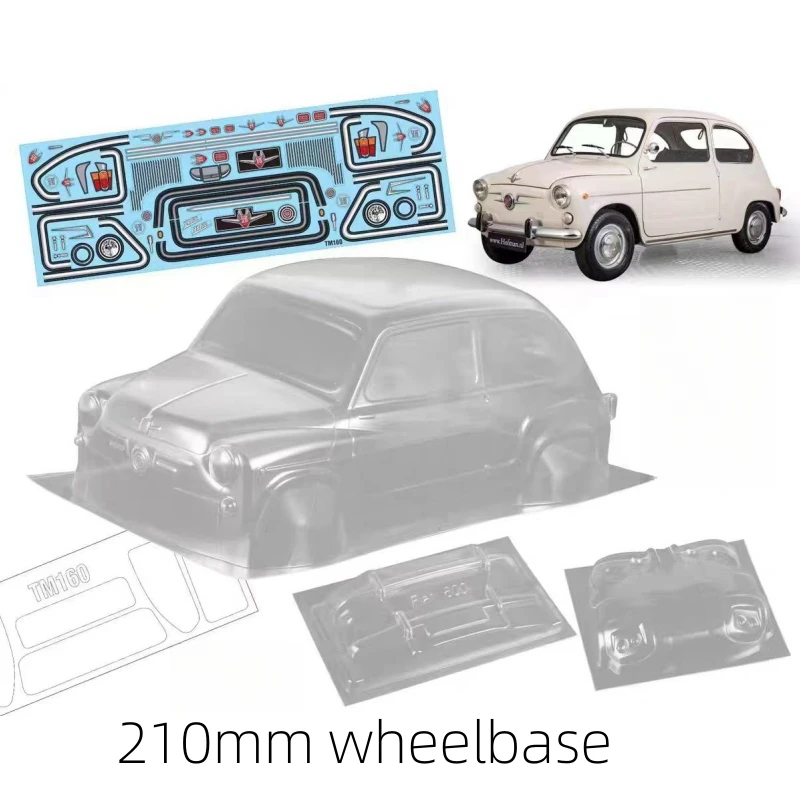 TM160 1/10 Mini Fiat 600D przezroczysta obudowa 165mm do samochód 210mm rozstaw osi Tamiya M podwozie Carten M210