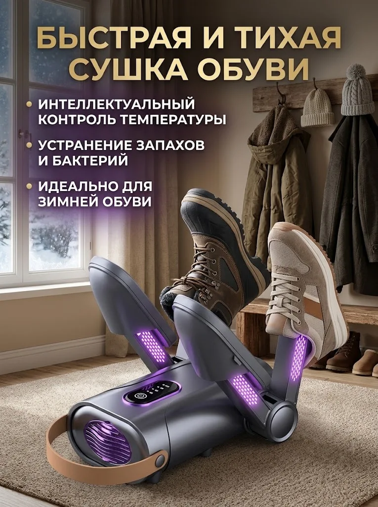 Electric Foldable Shoe Dryer for 2-4 Pairs of Boots, 150W, 30-120 Minute Timer, Heating up to 48 ° C
