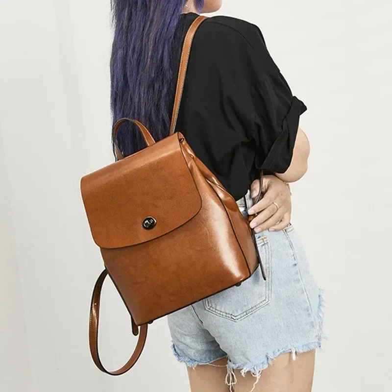 Yao dong Genuine Leather Women Backpack Large Capacity Fashion Girls Back to School Bag High Quality Cowhide Female Laptop Backp