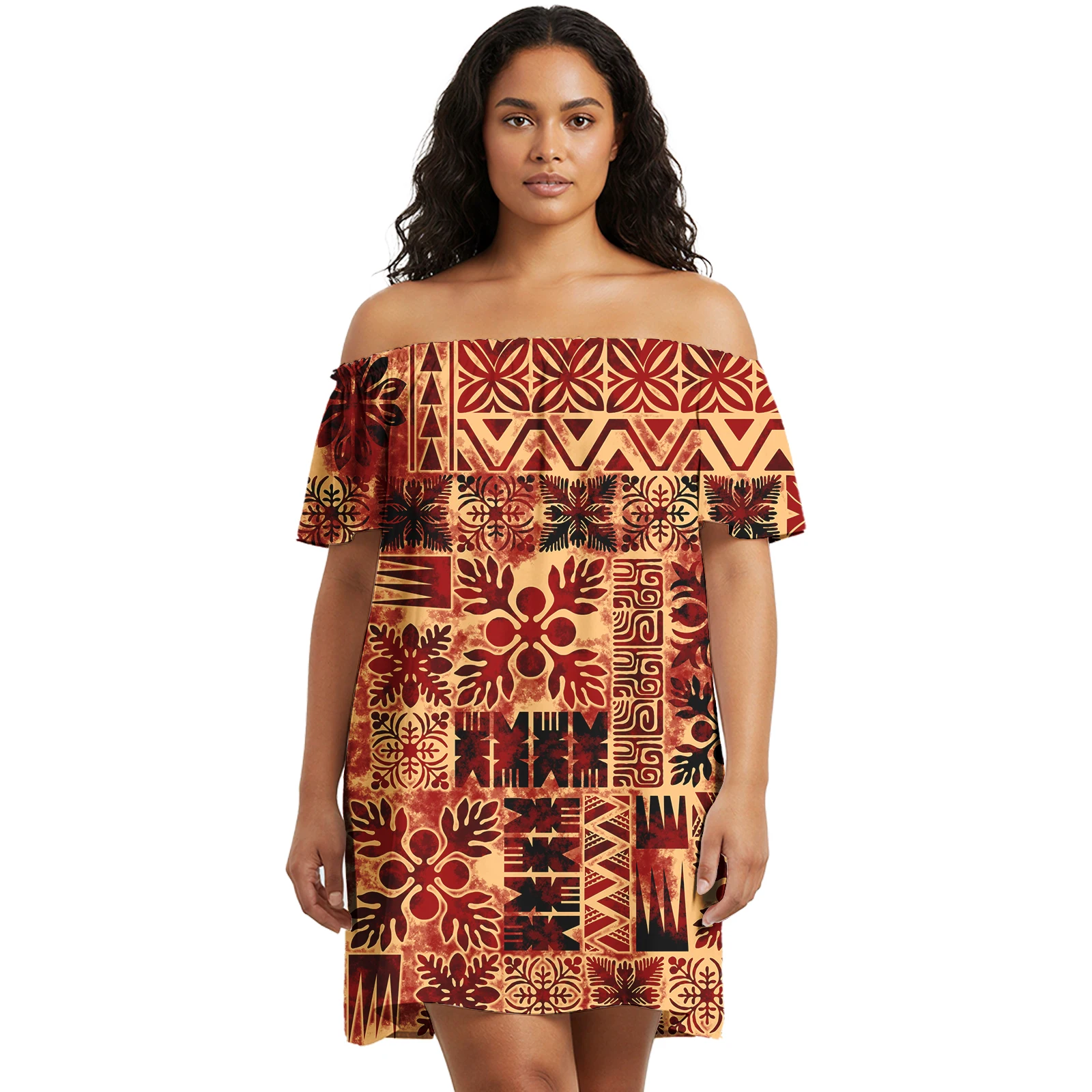 

Модное модное женское платье с гавайским принтом на заказ, эластичное женское платье с заниженными плечами, полинезийские платья для отпуска