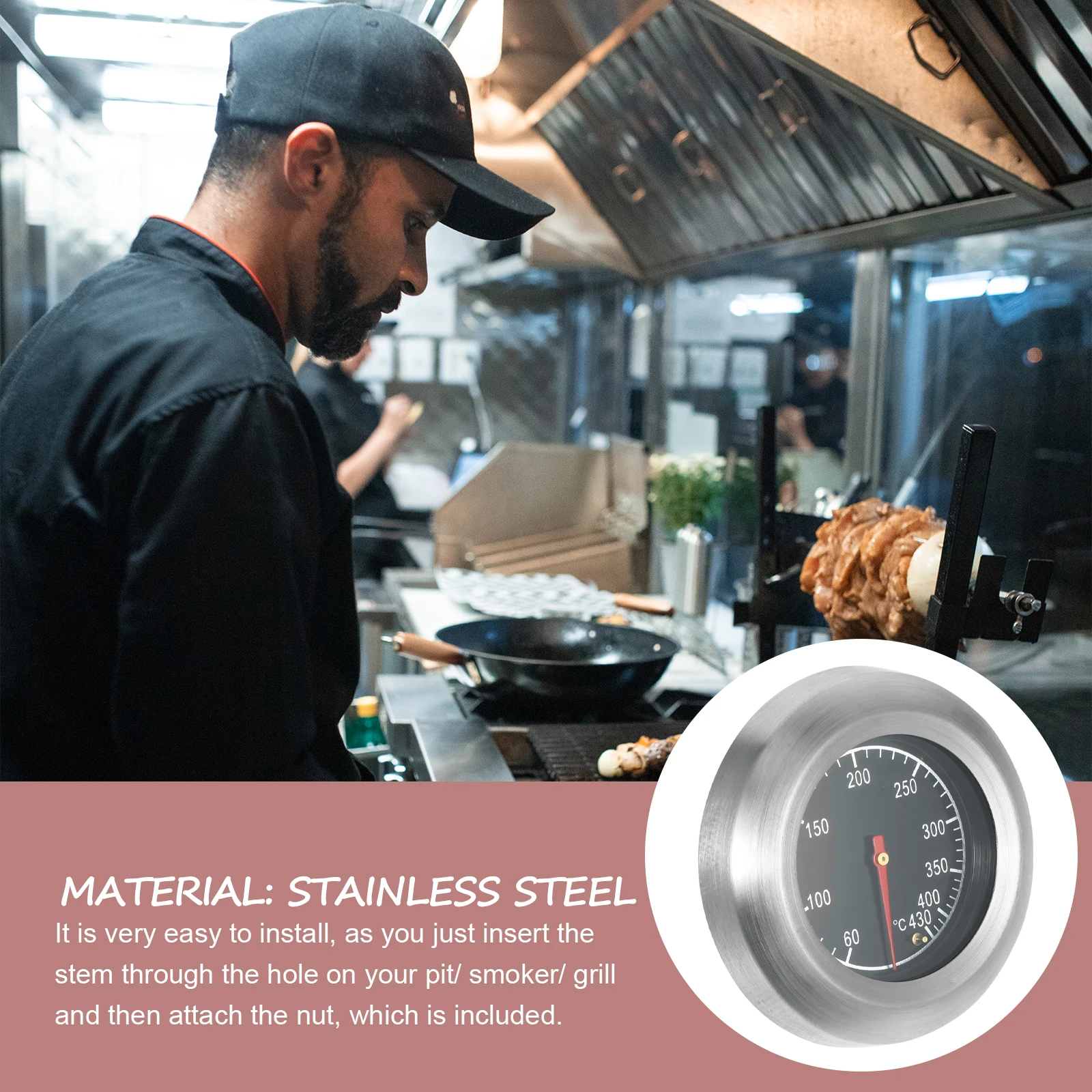 

7.6cm Thermometer for Cooking Temperature Gauge BBQ Grill Meat Camping Waterproof Smokeproof Stainless Steel Easy