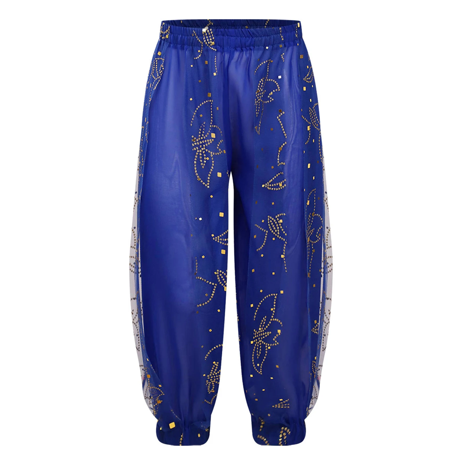 

Детские шаровары для индийского танца живота для девочек, блестящие брюки с цветочным принтом для сценического выступления, карнавальный костюм на тему Хэллоуина