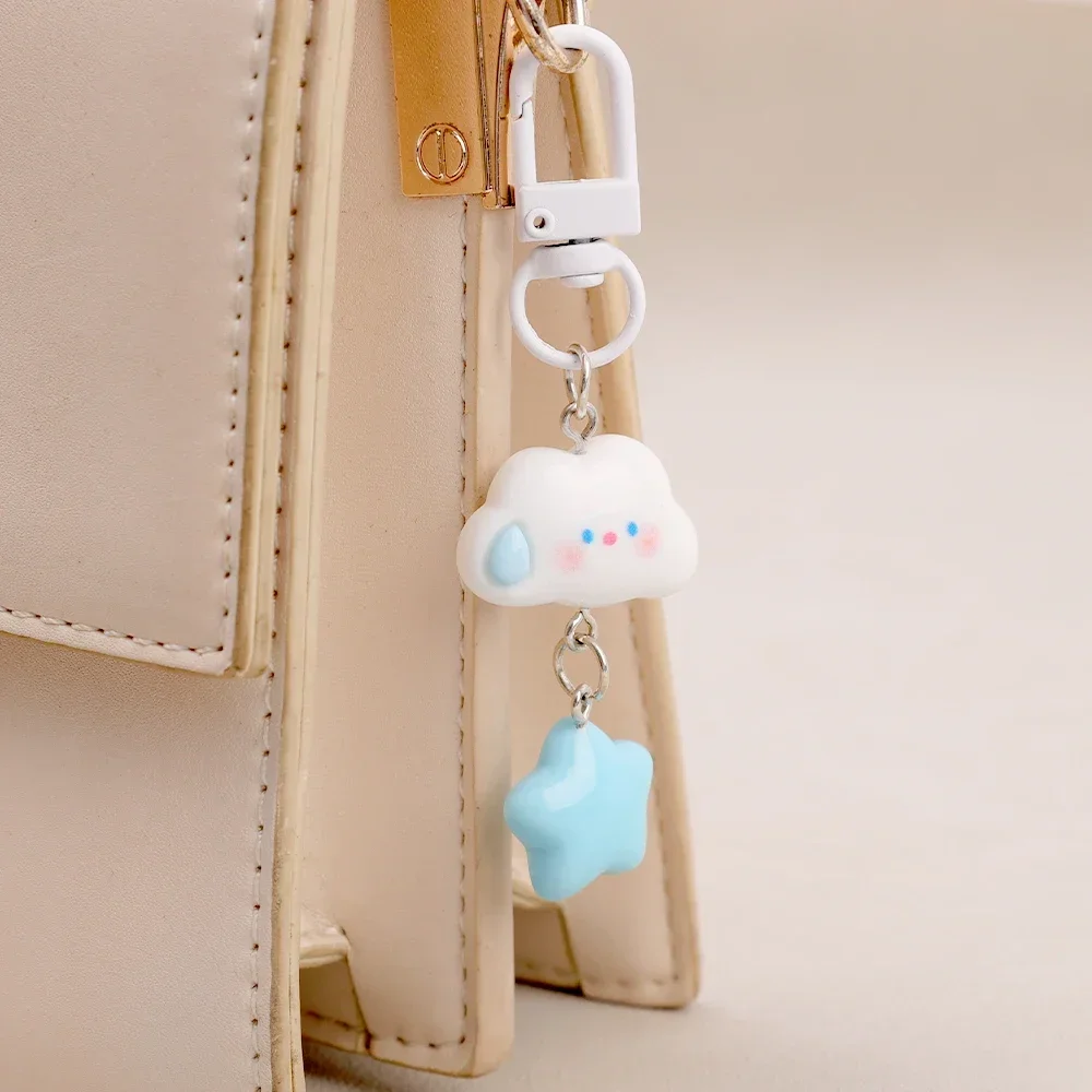 Cute Cloud Blue Star Keychain for Car Keys Accessories Design Cinnamoroll Kawaii Keyring Women Handbag Bag Pendant Key Chains