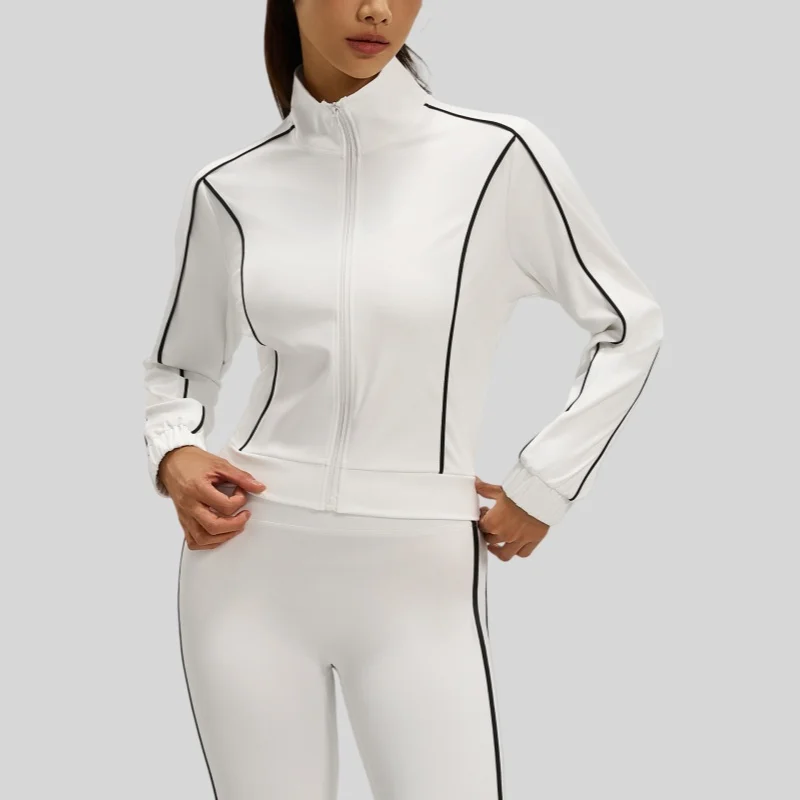 Women's Sporty Loose-Fit Short Jacket Zip Stand Collar Gym Yoga Running Jacket Full Sleeve High Elastic Breathable Casual Coat