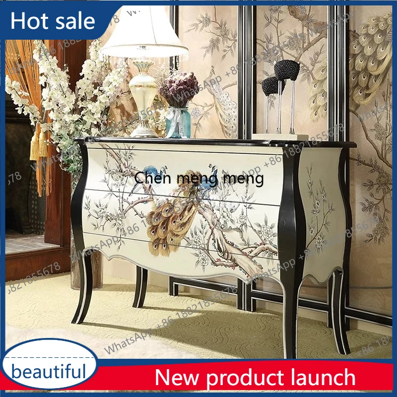 

M46 American painted retro porch cabinet foyer aisle art hand painted peacock decorative cabinet