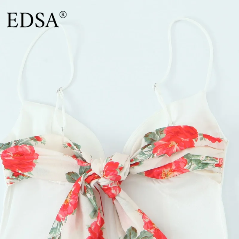 بدلة لعب نسائية EDSA مطبوعة بشاح مقصوص مع أشرطة رفيعة وخط عنق على شكل قلب بدلة رومبير صيفية مقسمة