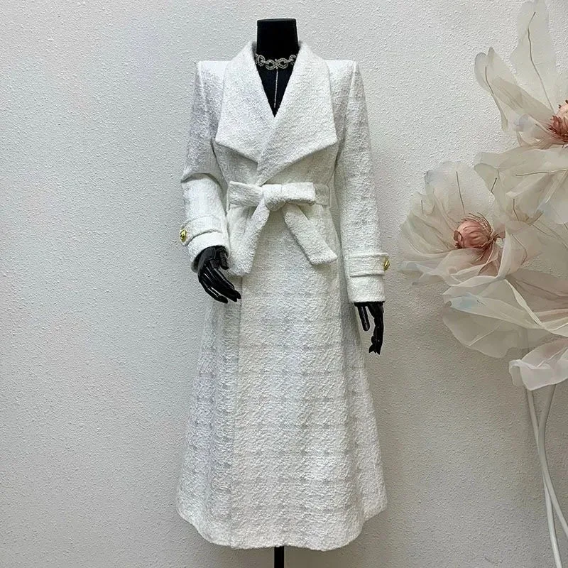 White Women Overcoat 2025 New Fashion elegant lapels Women's Trench Coat Thickened Winter High-Quality Women's Trench Coat H655