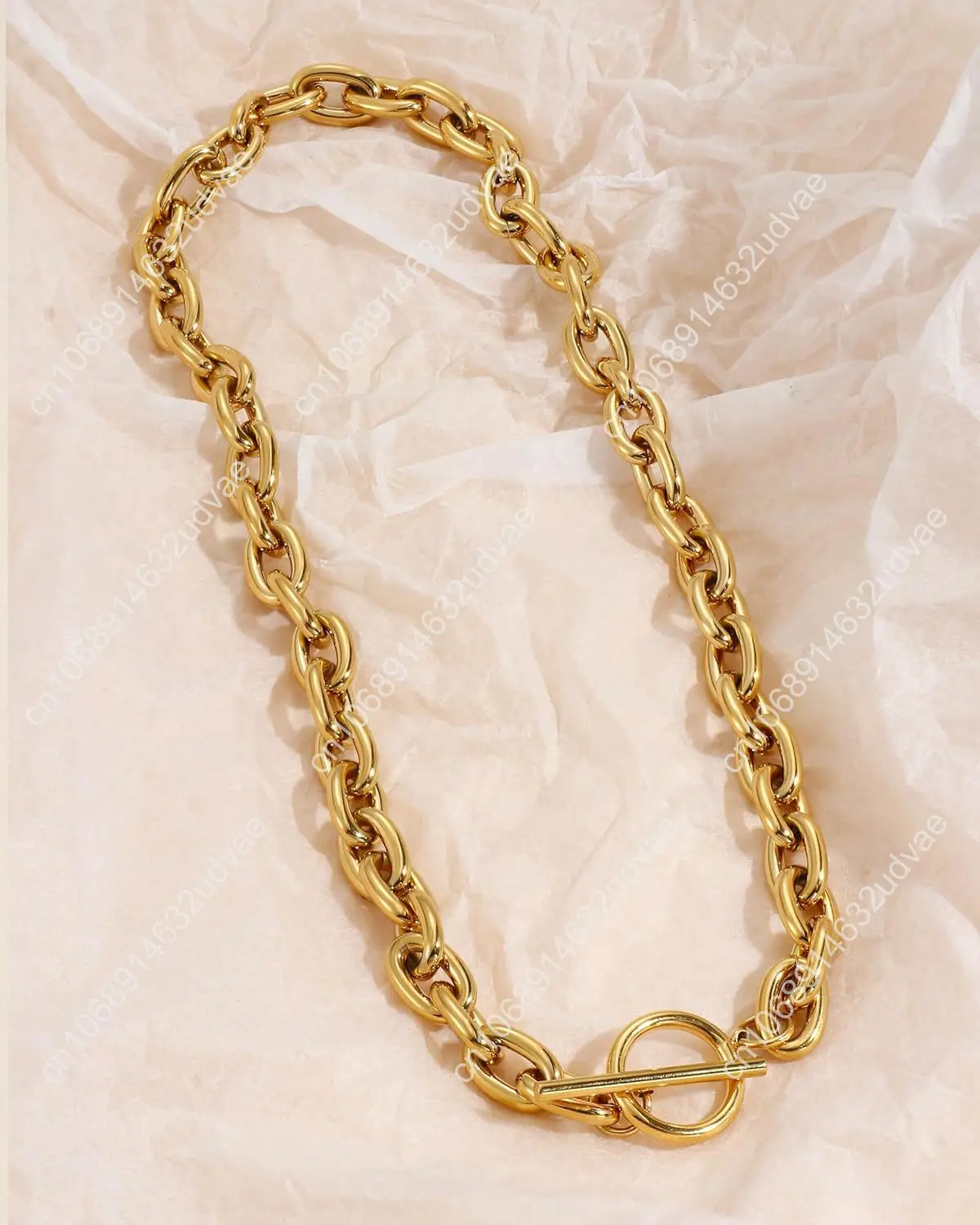 TEN MIRO 18k Chunky Gold Necklace for Women Sweatproof, Non Tarnish Chunky Layered Chain Necklaces Thick Gold Layering Herringbo