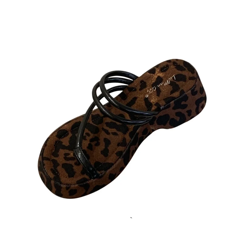 

6cm Wedges Heels For Woman Slippers Pink Small Floral Print Platform Sandals Ins Trend Flip Flops Summer Ladies Beach Shoes