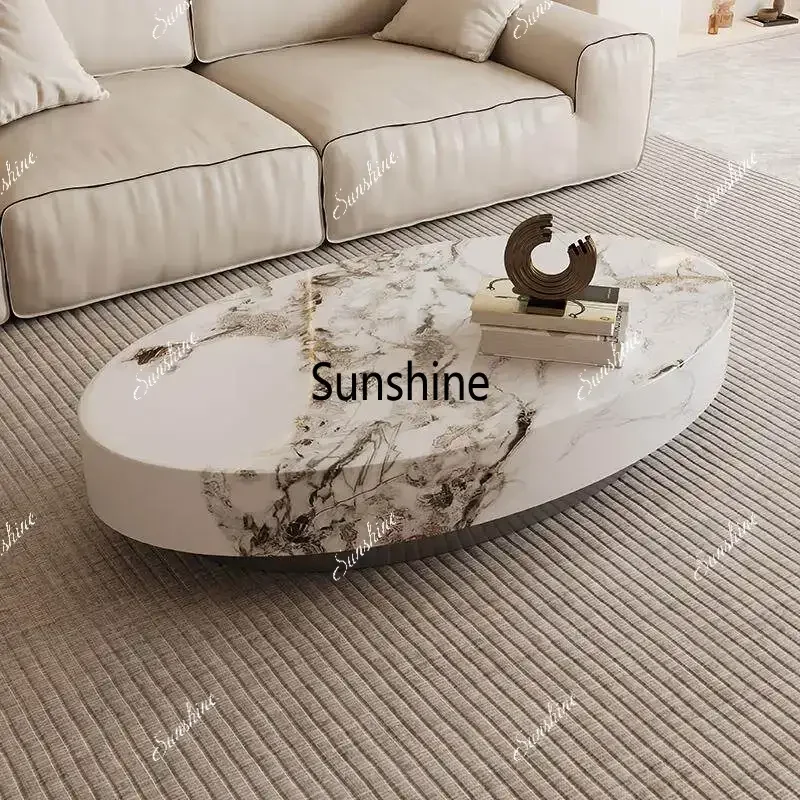Home Marble oval coffee table living room home simple luxury modern cream style high end side tables pliante hotel furniture