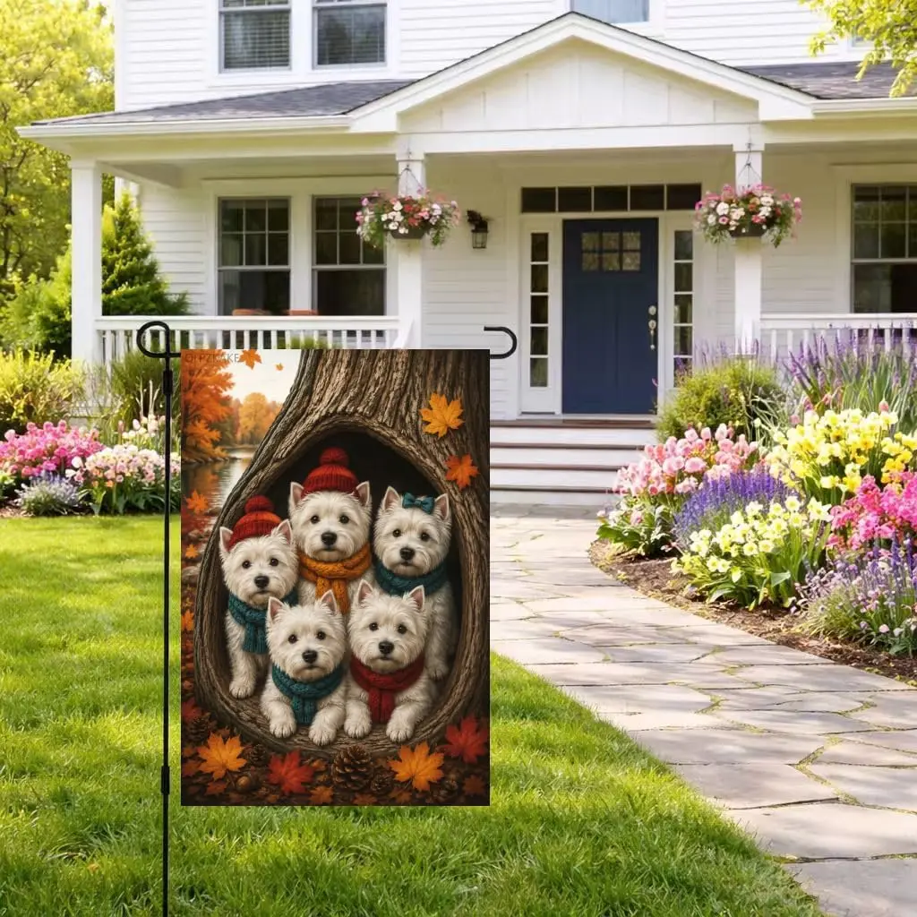 Westie Dog Garden Flag 12x18 inch Use Linen Material Autumn Yard Porch House Double Side For Home Outdoor Decor kkz