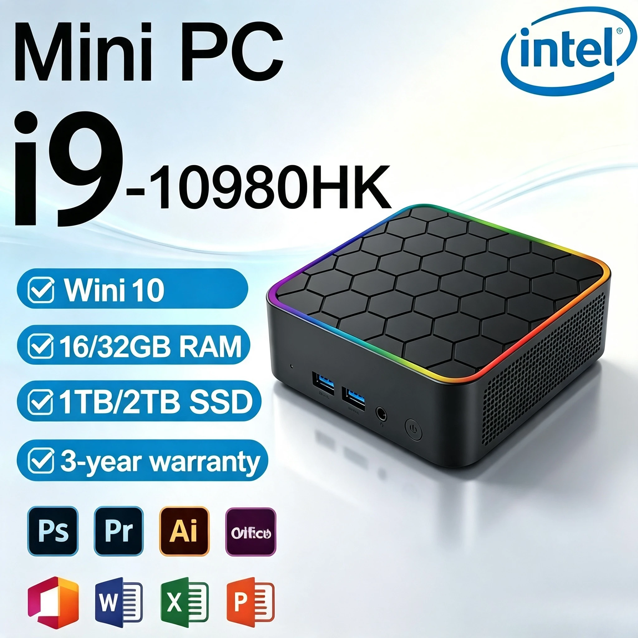 Mini PC Ultra Core i9-10980HK, 16GB RAM, 1TB/2TB SSD, WiFi6, BT5.2, USB3.0, 4K Output, Prime for Productivity & Clarity