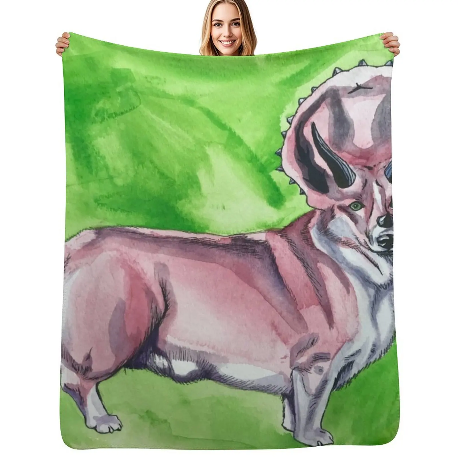 Triceratops Corgi Throw Blanket Soft Warm Blanket Gift for Grandparents