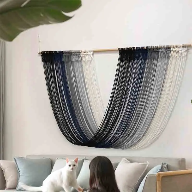 

Hand-Woven Gray Tapestry Large Macrame Wall Hanging Art Bohemian Background Tapestry For Home Bedroom Living Room Porch Decor