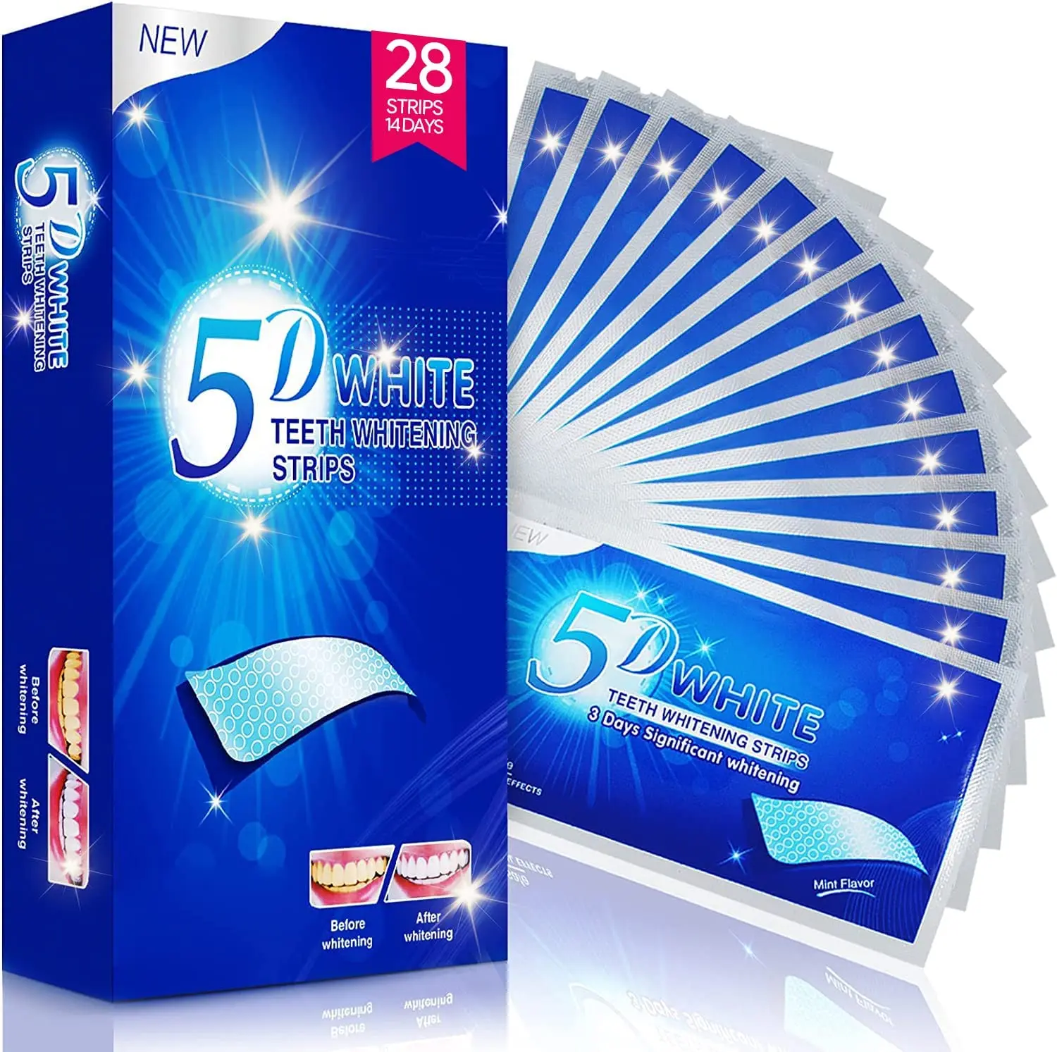 28 Pairs 5D White Teeth Whitening Strips Stain Removal Oral Hygiene Care Professional Effects White Tooth