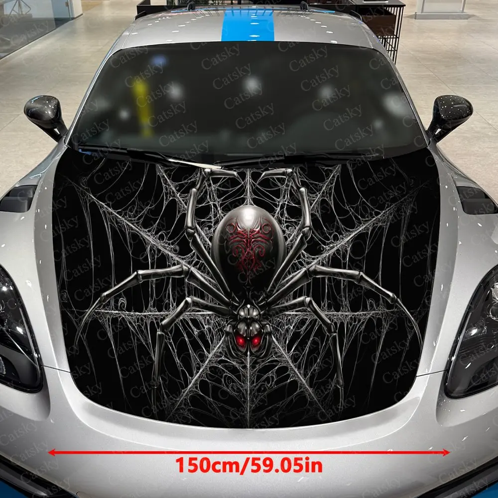 Dark Pattern Blood Spider Car Vinyl Wrap, PVC Waterproof Car Hood Sticker, Self-Adhesive Scratch-Resistant Stickers