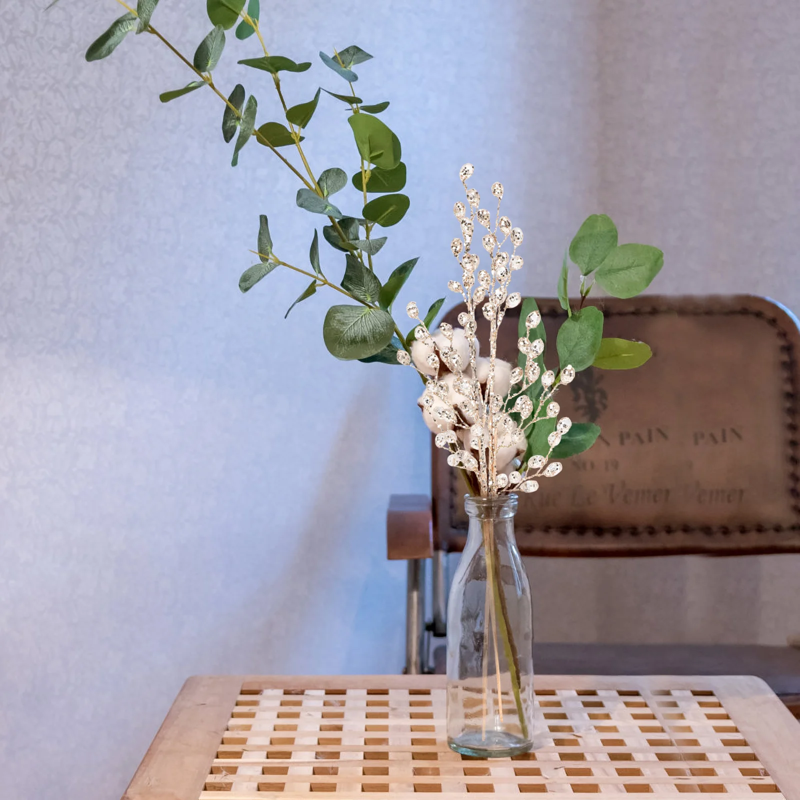 

2Pcs Christmas Acrylic Beads Picks Xmas Stems Artificial Plants Thanksgiving Decoration Home Artificial Plants