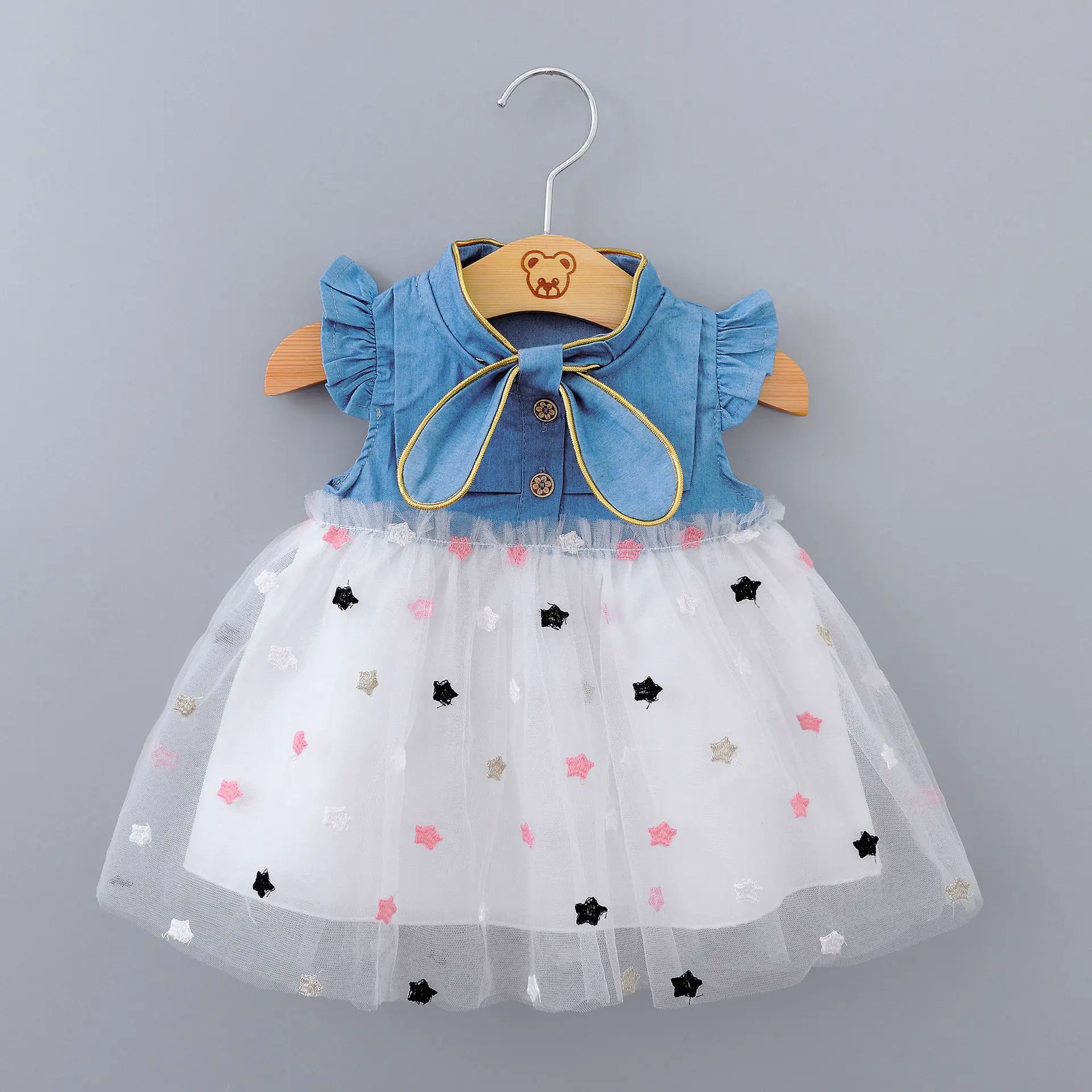 (Girls 0-3 Years Old) New Summer Girls Dress Doll Collar Floral Bunny Neckline A-line Dress Birthday Party Dress