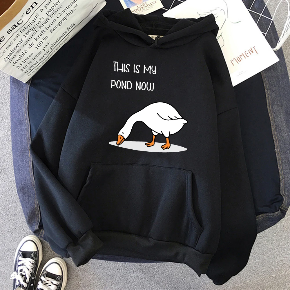 This Is My Pond Now Goose Printing Herren Hoodies Mode Fleece Pullover Lose Warme Sportbekleidung Unisex Warme Einfache Kleidung